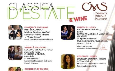 "Classica d'Estate...& wine": dall'11 giugno sette concerti @ Sala Giardino,Lecce