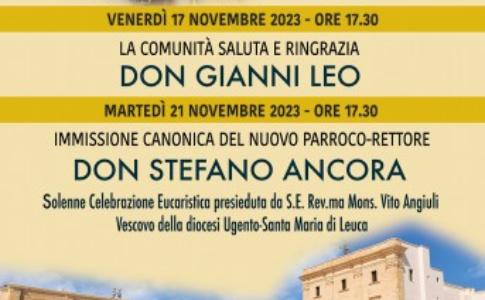 Venerdi 17 novembre 2023 - Immissione canonica del nuovo Rettore-Parroco della Basilica di Leuca